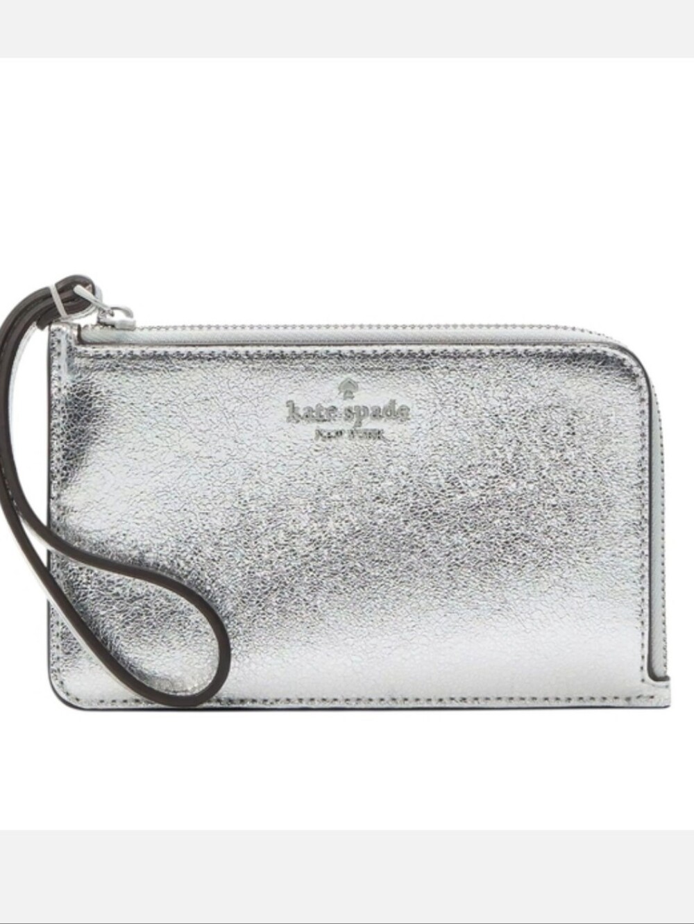 Kate Spade Metallic Silver Leather L-Zip Wrislet NWT